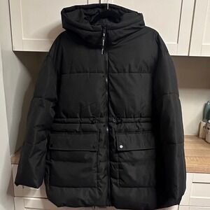 Puffit Women's Black Hooded Puffer Jacket Oversized Coat Outdoor Warm Gorpcore